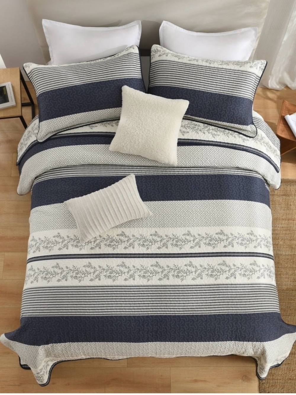 100% cotton 3 piece queen quilt set